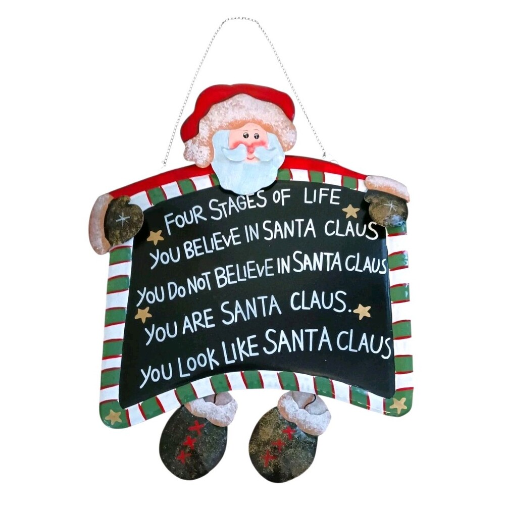 Kirkland's Funny Tin Santa Sign Four Stages Of Life Wall Hanging 17" X 13" + Box - Picture 2 of 5